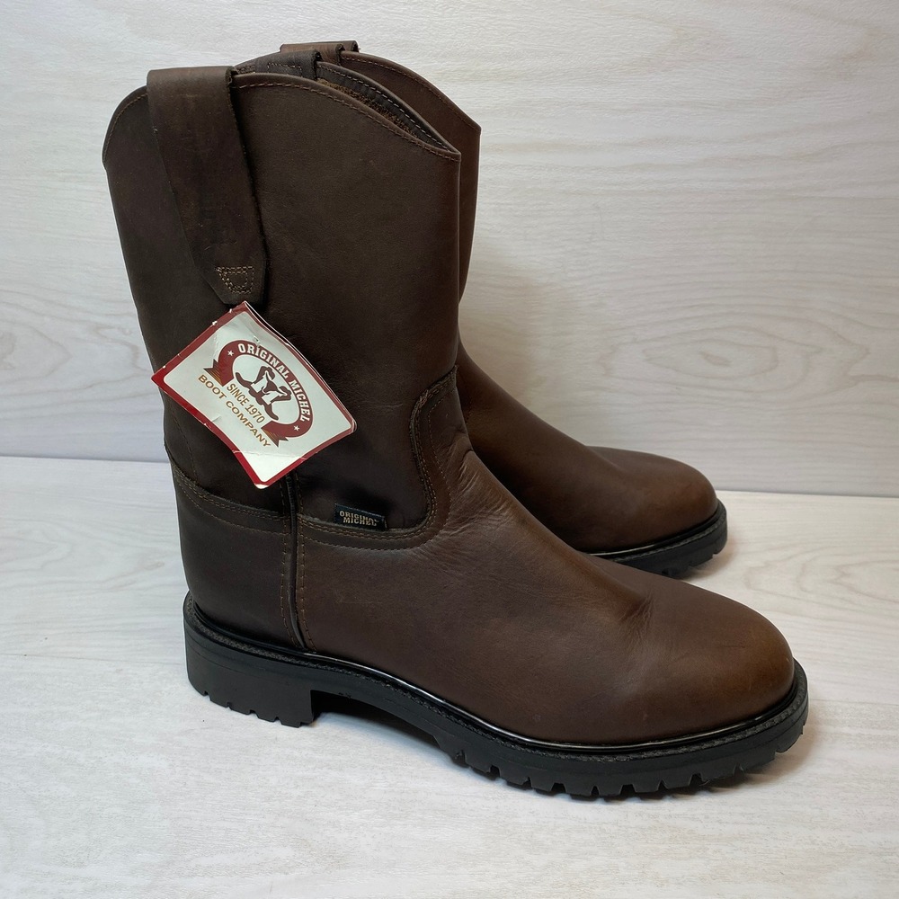 Original Michel Mens 11 Work Boots Roper Pull On Brown Leather Lug Sole Western